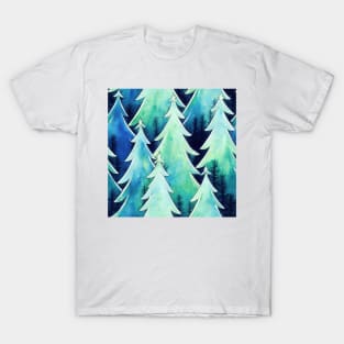 Watercolor Blue and White Christmas Trees T-Shirt